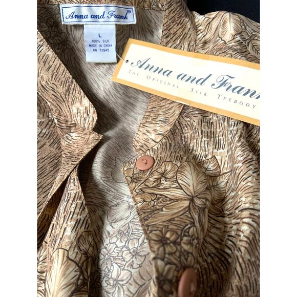 Vintage NWT Hawaiian Silk Blouse Leopard Print Button Up SS Flower L - Picture 7 of 8